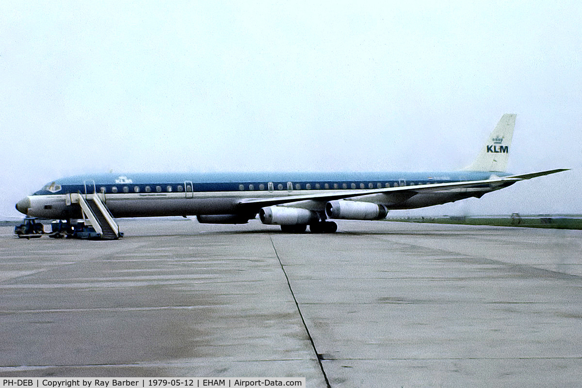 PH-DEB, 1967 Douglas DC-8-63 C/N 45901, Douglas DC-8-63 [45901] (KLM-Royal Dutch Airlines) Amsterdam-Schiphol~PH 12/05/1979. From a slide.