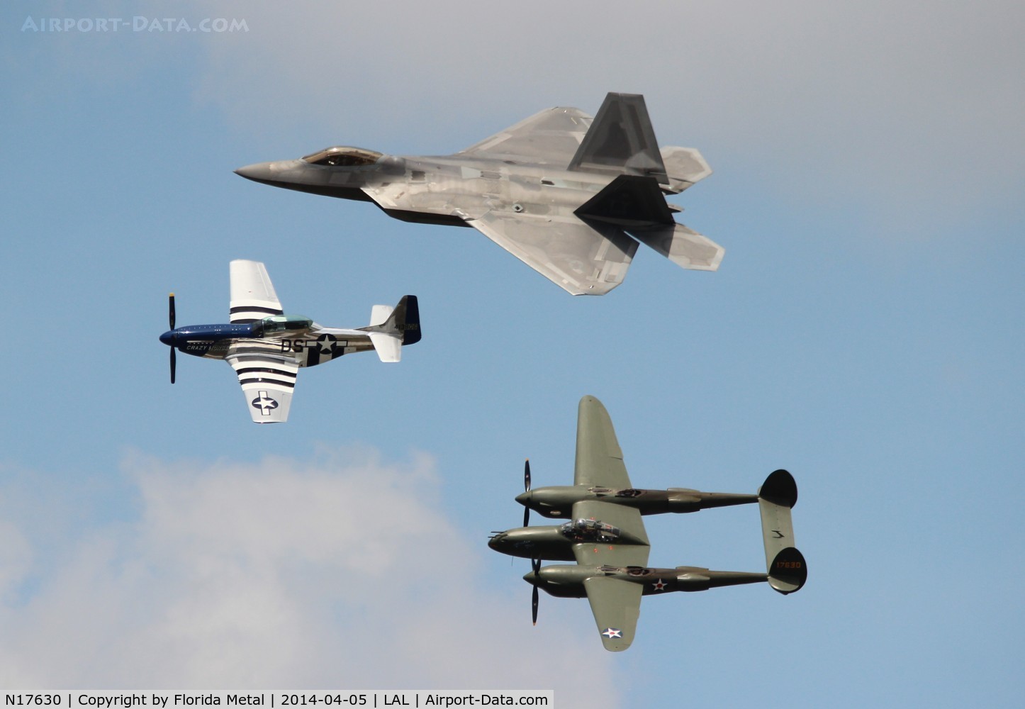 N17630, 1941 Lockheed P-38F C/N 41-7630 (222-5757), Glacier Girl with P-51 Crazy Horse and F-22