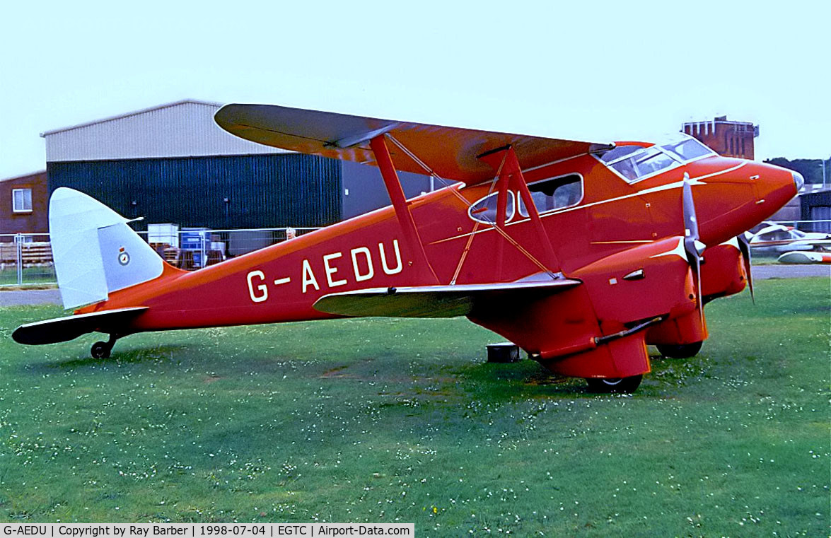G-AEDU, 1937 De Havilland DH-90A Dragonfly C/N 7526, De Havilland DH.90 Dragonfly [7526] Cranfield~G Cranfield 04/07/1998