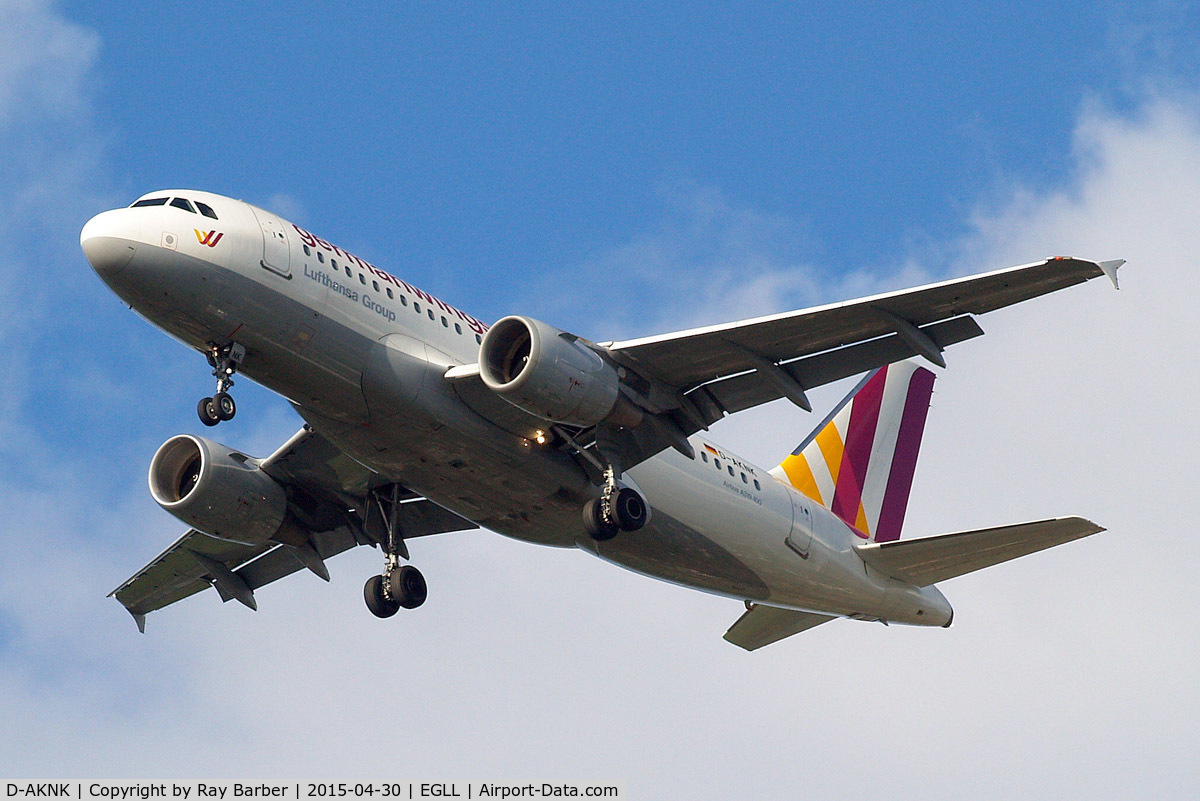 D-AKNK, 1999 Airbus A319-112 C/N 1077, Airbus A319-112 [1077] (Germanwings) Home~G 30/04/2015. On approach 27R.