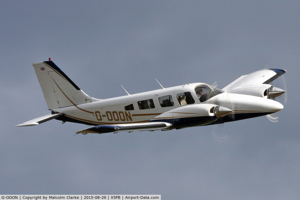 G-OOON, 1982 Piper PA-34-220T Seneca III C/N 34-8533024, Piper PA-34-220T Seneca III , departs having flown the pilot of G-BJST to Fishburn for the newly painted T-6's return to Duxford. August 29th 2015.