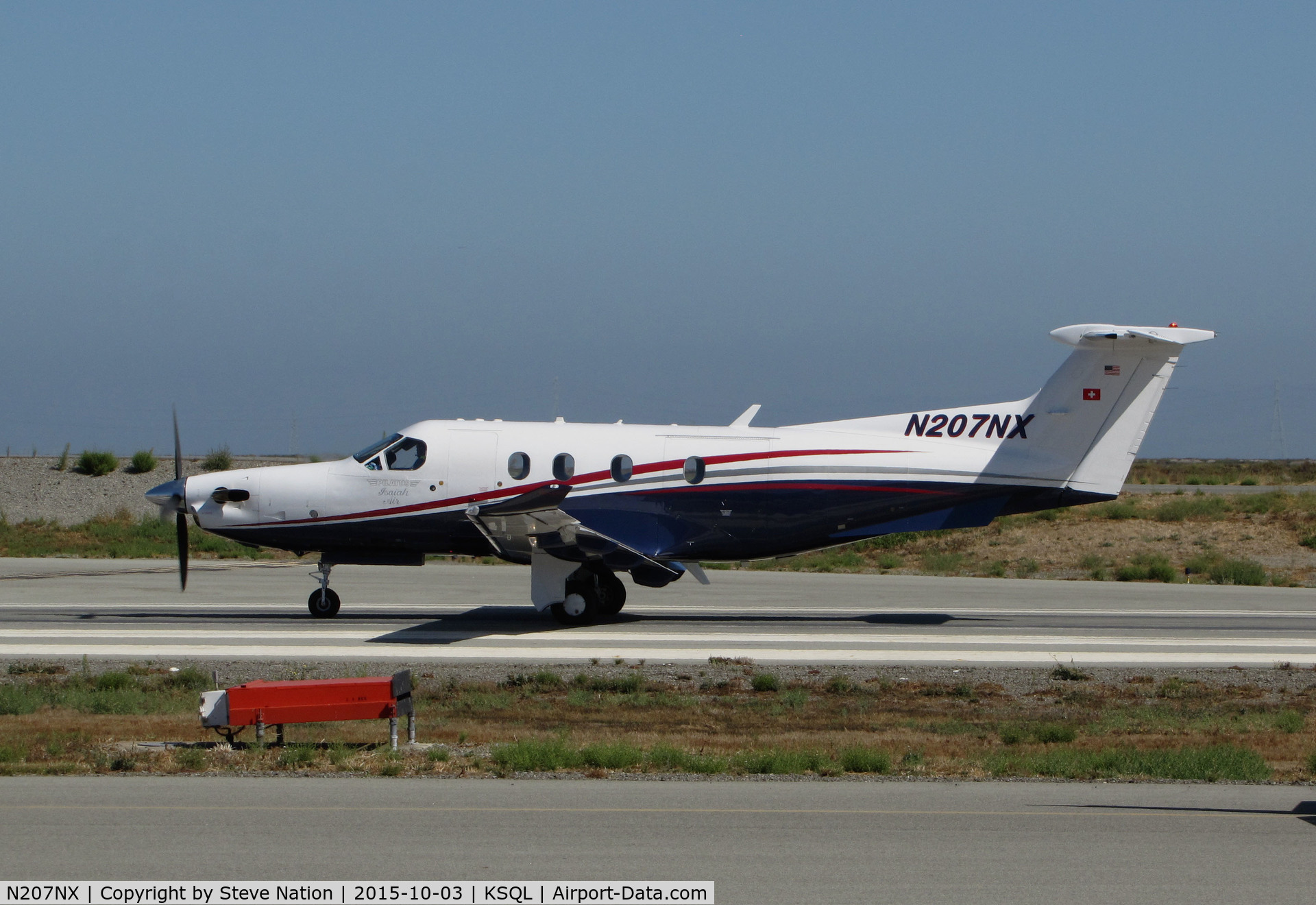 N207NX, 2010 Pilatus PC-12/47E C/N 1207, 2013 Pilatus PC-12/47E rolling on takeoff for KPDX/Portland International Airport, OR @ San Carlos Airport, CA