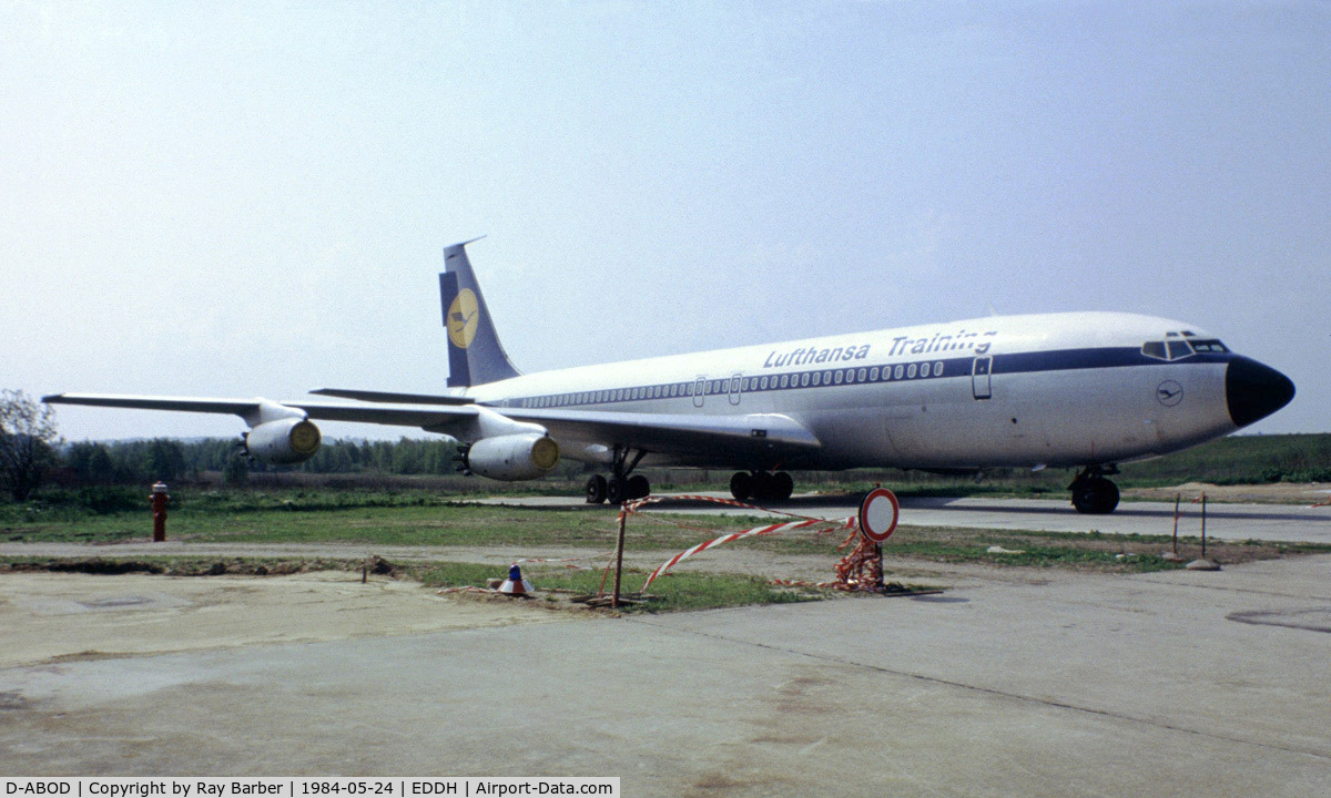 D-ABOD, 1960 Boeing 707-430 C/N 17720, Boeing 707-430 [17720] (Lufthansa Training) Hamburg-Fuhlsbuettel~D  24/05/1984. From a slide.