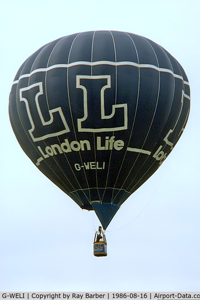 G-WELI, 1984 Cameron Balloons N-77 C/N 1078, Cameron N-77 HAFB [1078] Ashton Court~G 16/08/1986. From a slide.