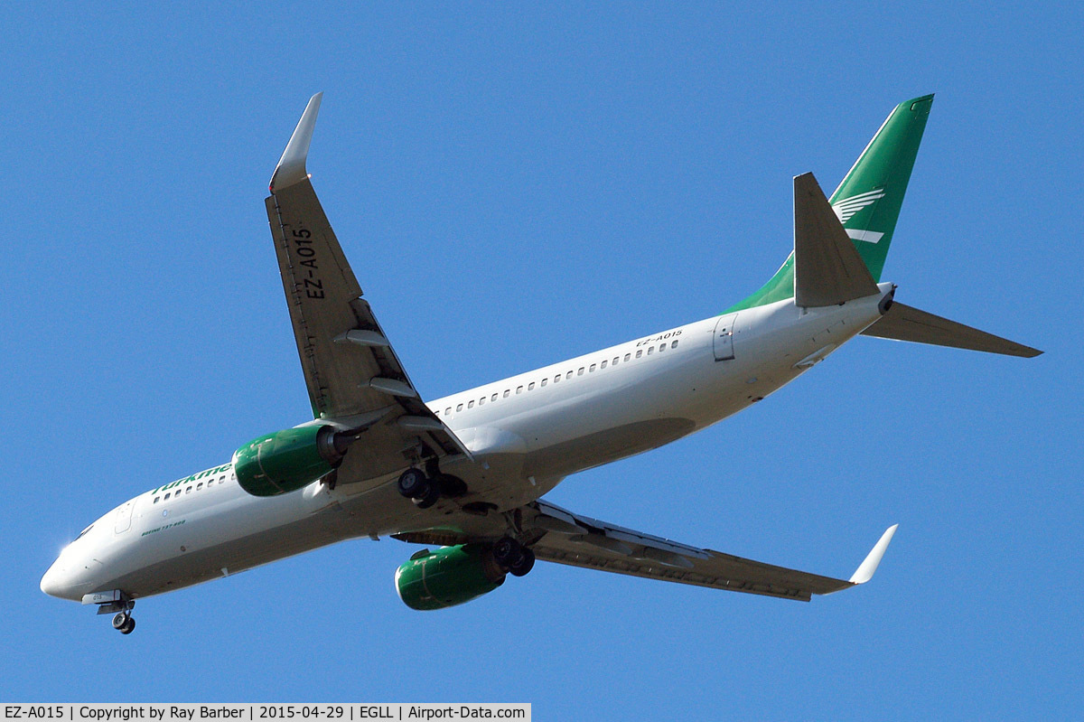 EZ-A015, 2013 Boeing 737-82K C/N 39774, Boeing 737-82K [39774] (Turkmenistan Airlines) Home~G 29/04/2015. On approach 27R.