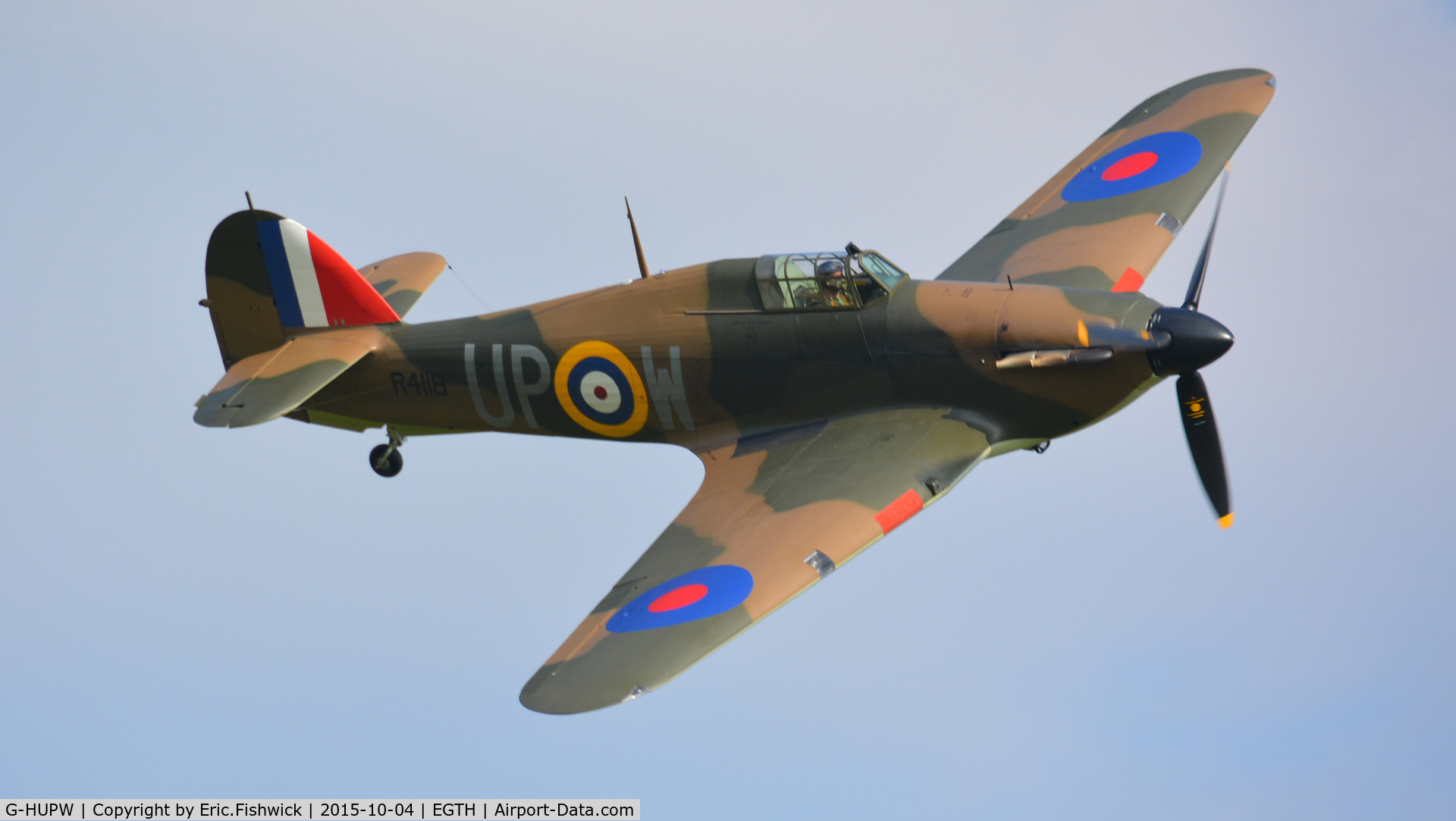 G-HUPW, 1940 Hawker Hurricane I C/N G592301, 43. R4118 at The Shuttleworth 'Uncovered' Airshow (Finale,) Oct. 2015.