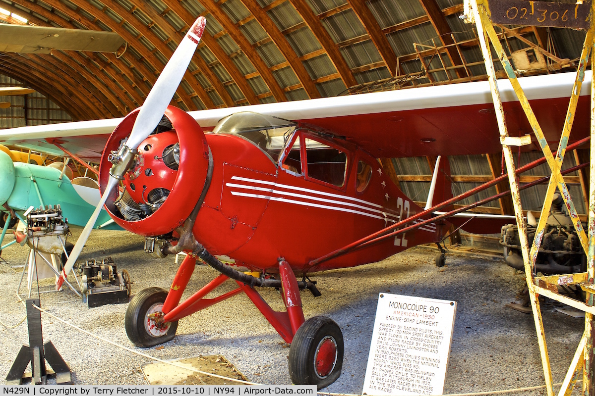 N429N, 1932 Monocoupe 90 C/N 618, Displayed at Old Rhinebeck Aerodrome in New York State