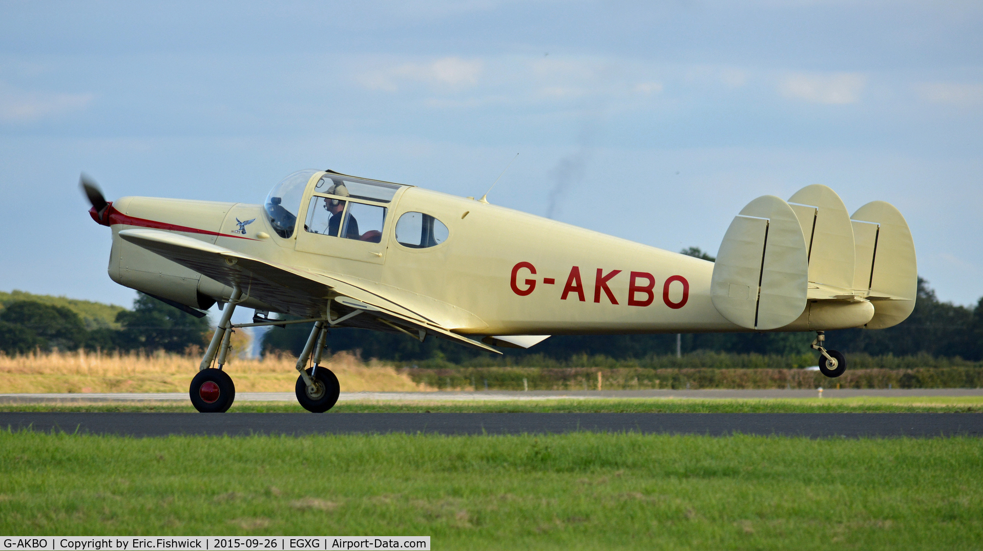 G-AKBO, 1947 Miles M38 Messenger 2A C/N 6378, 1. G-AKBO departing The Yorkshire Air Show, Church Fenton, Sept. 2015.