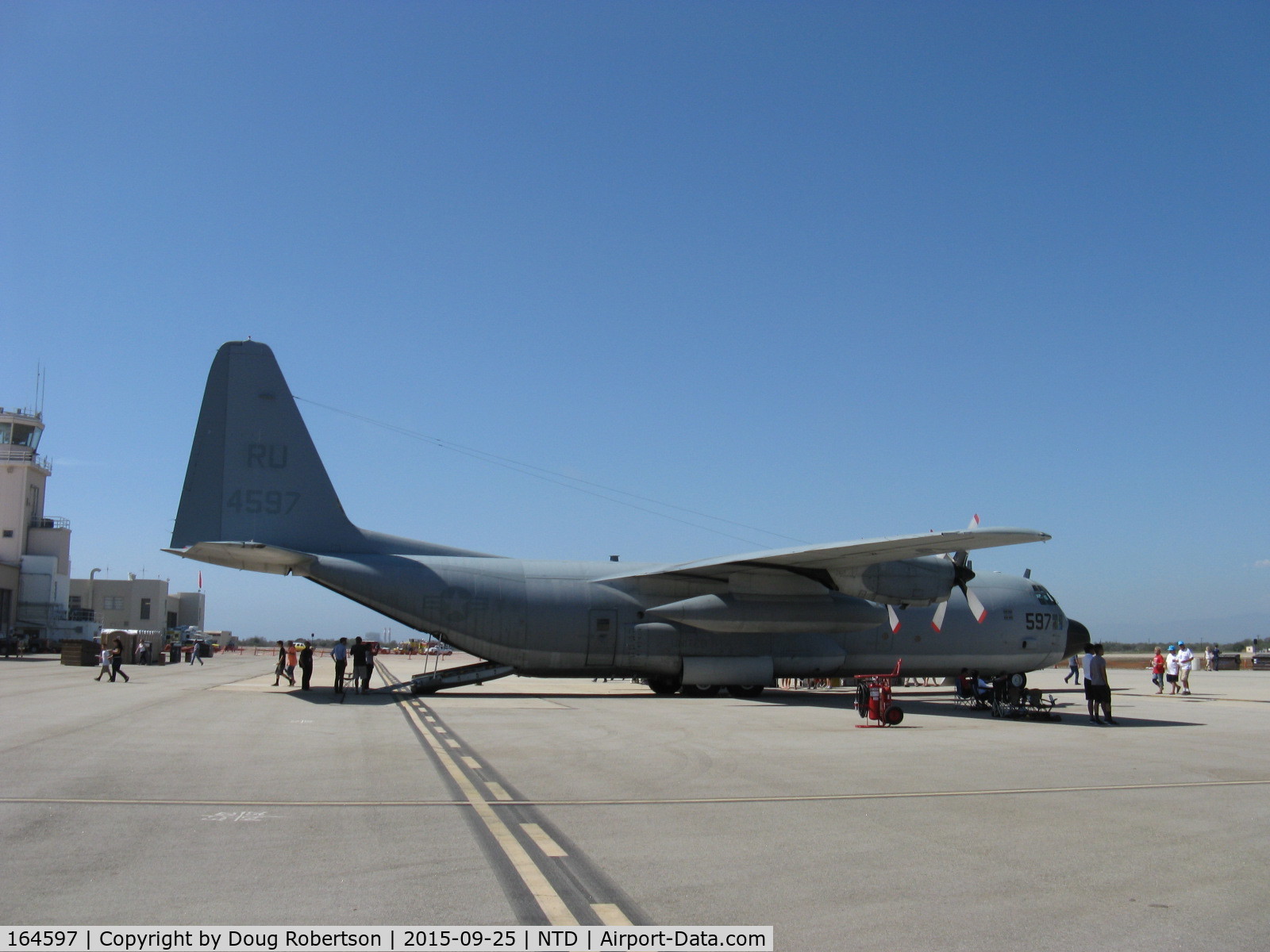 164597, Lockheed KC-130T-30 Hercules C/N 382-5260, Lockheed Martin C-130T-30 HERCULES conversion from KC-130T-30, four Rolls Royce AE 2100D3 Turboprops 4,637 shp each. Of VX-30 for NTD NAWS missile test range clearance, security, ship safety & refueling.