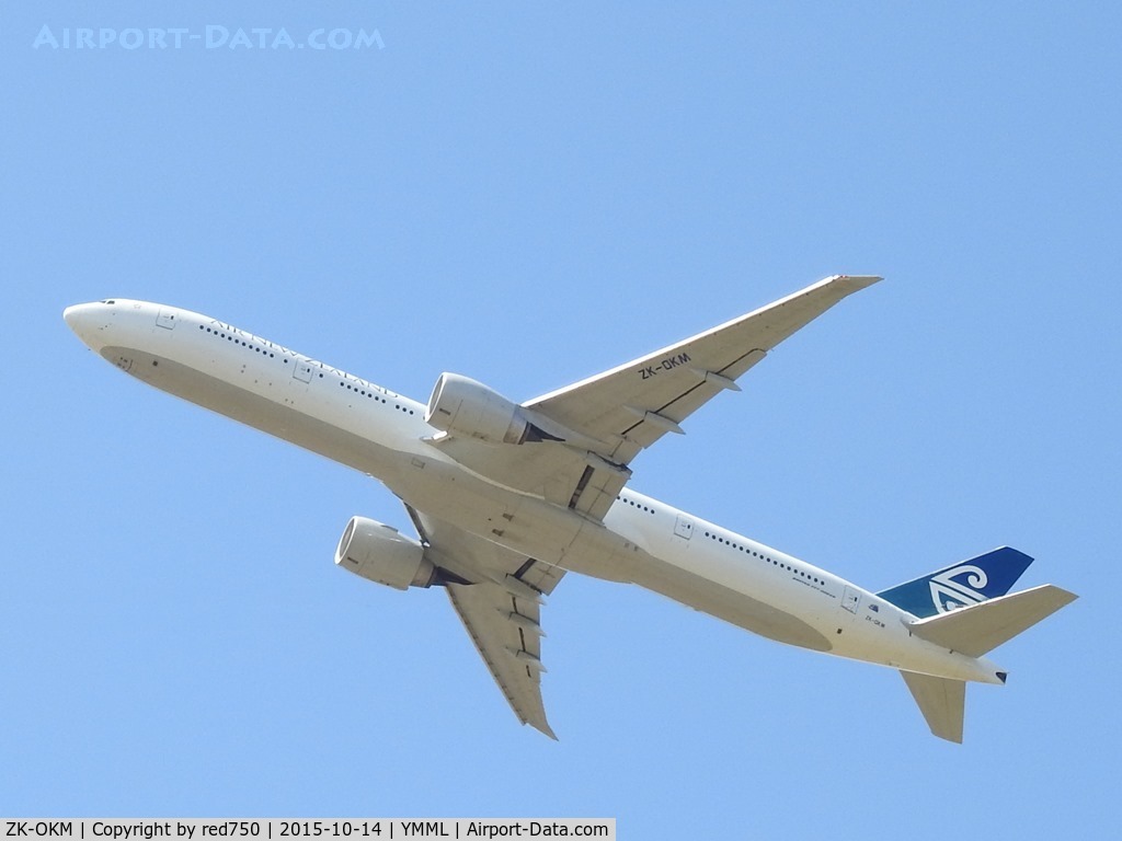 ZK-OKM, 2010 Boeing 777-306/ER C/N 38405, Departing rwy 34, YMML. Oct 14, 2015
