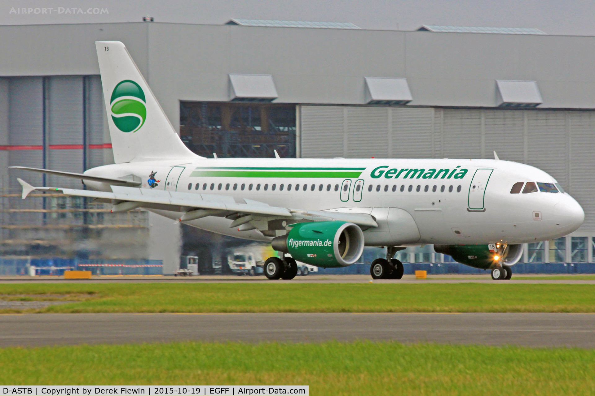D-ASTB, 2011 Airbus A319-112 C/N 4691, A319-112, call sign Germania 4848, seen landing on runway 12 out of Gatwick.