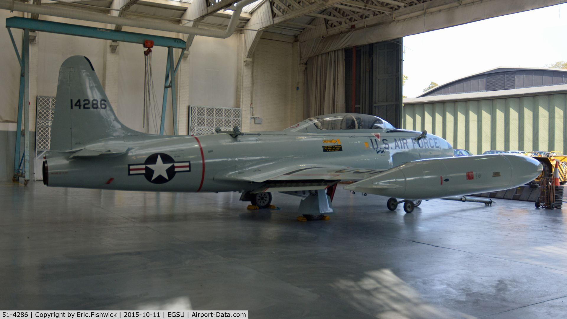 51-4286, 1951 Lockheed T-33A Shooting Star C/N 580-5581, 2. 51-4286 refurbished and ready for the American Air Museum Hanger, at The Imperial War Museum, Duxford, Cambridgeshire.