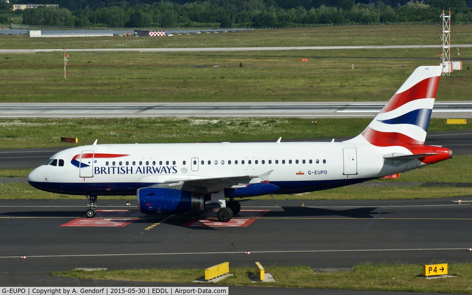 G-EUPO, 2000 Airbus A319-131 C/N 1279, British Airways, seen here taxiing at Düsseldorf Int'l(EDDL)