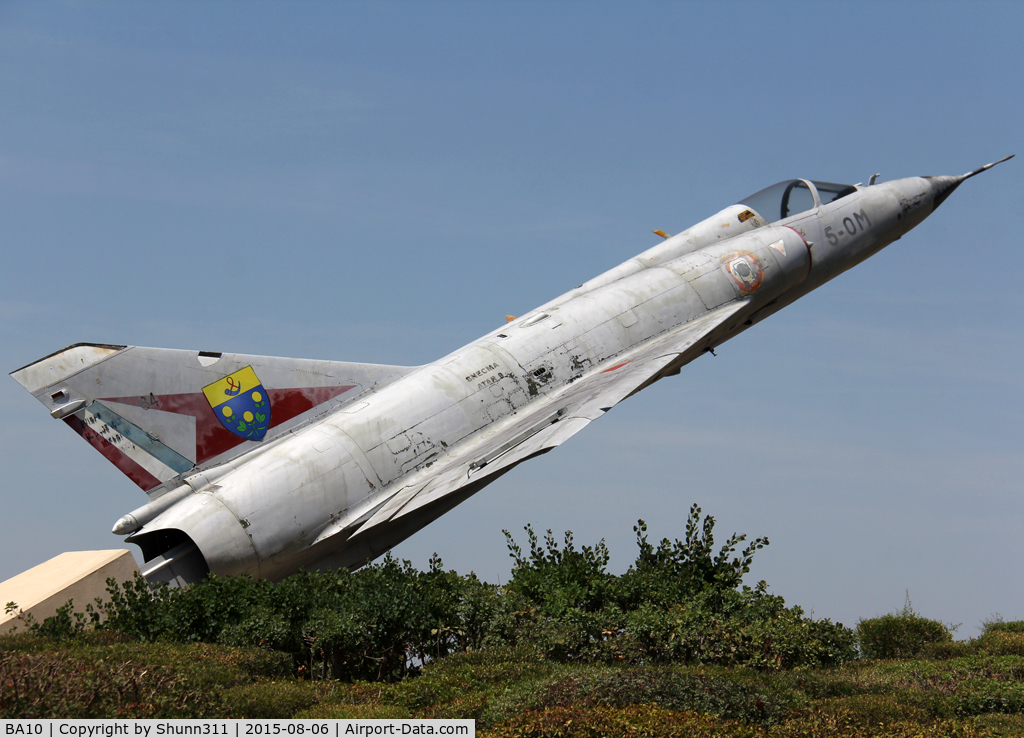 BA10, SABCA Mirage 5BA C/N 10, Preserved on a roundabount at Orange Town in French Air Force c/s and coded as 5-OM