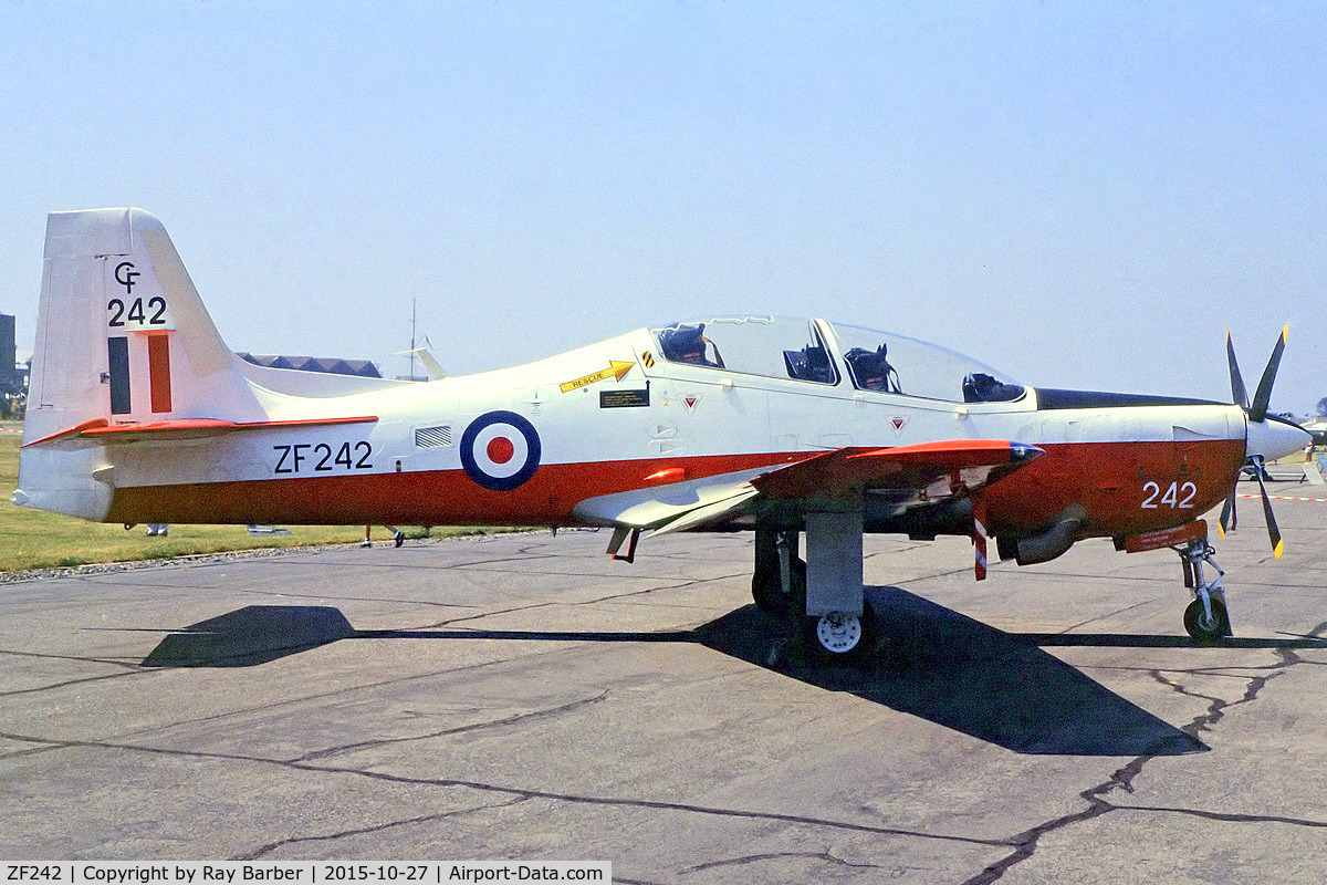 ZF242, 1990 Short S-312 Tucano T1 C/N S046/T43, Short Emb-312 T.1 Tucano [T43] (Royal Air Force) (Place and date unknown). From a slide.