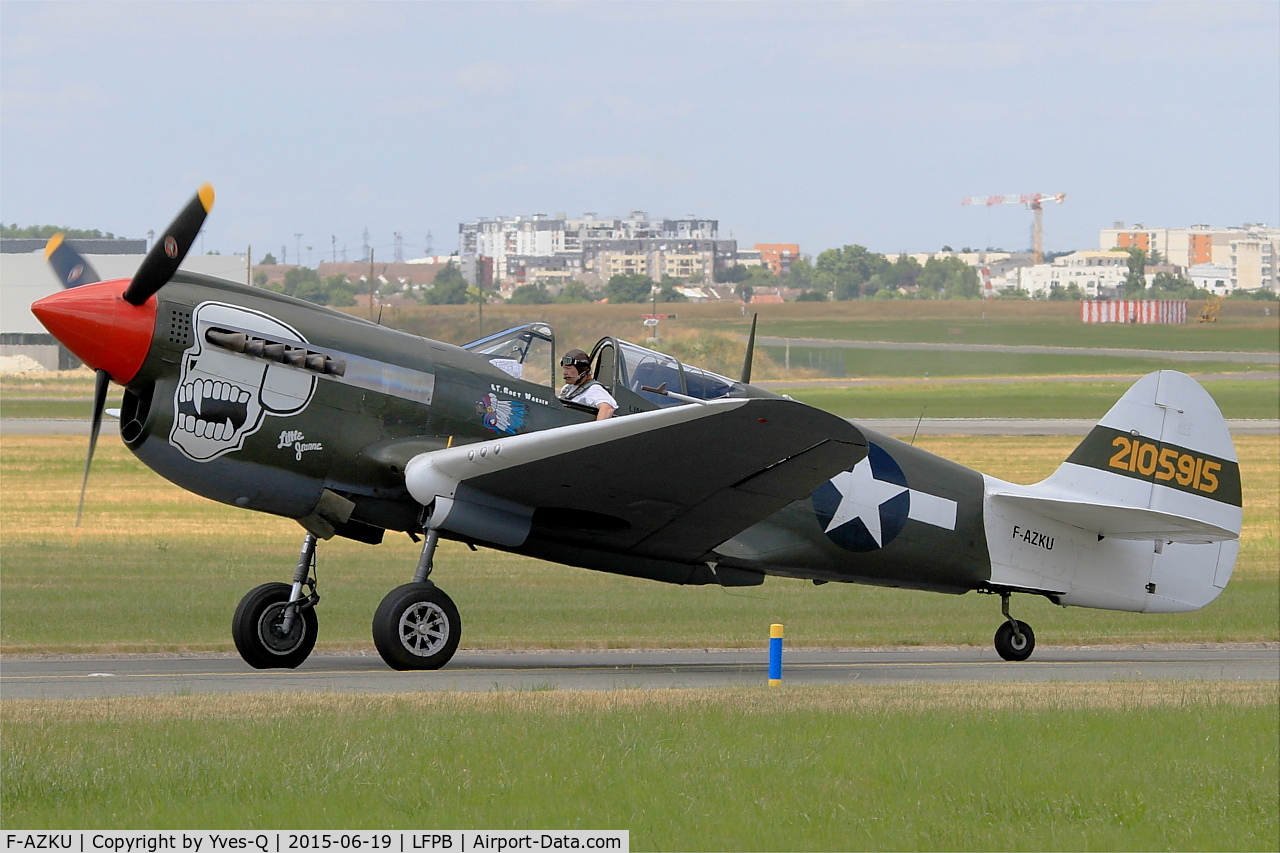 F-AZKU, 1942 Curtiss P-40N Warhawk C/N 29677, Curtiss P-40N Warhawk, Taxiing to parking area, Paris-Le Bourget (LFPB-LBG) Air show 2015