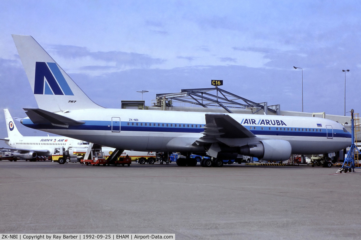 ZK-NBI, 1985 Boeing 767-204 C/N 23072, Boeing 767-204ER [23072] (Air Aruba) Amsterdam-Schiphol~PH 25/09/1992. From a slide.