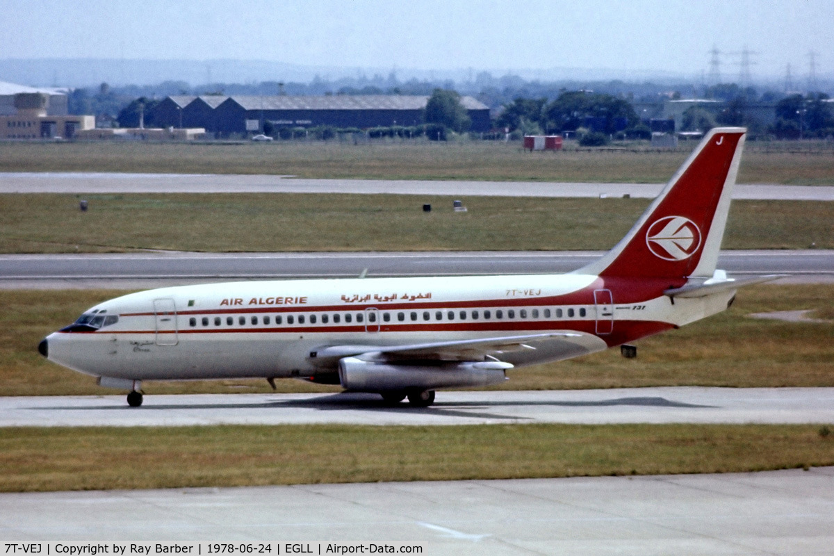 7T-VEJ, 1975 Boeing 737-2D6 C/N 21063-407, Boeing 737-2D6 [21063] (Air Algerie) Heathrow~G 24/06/1978. From a slide.