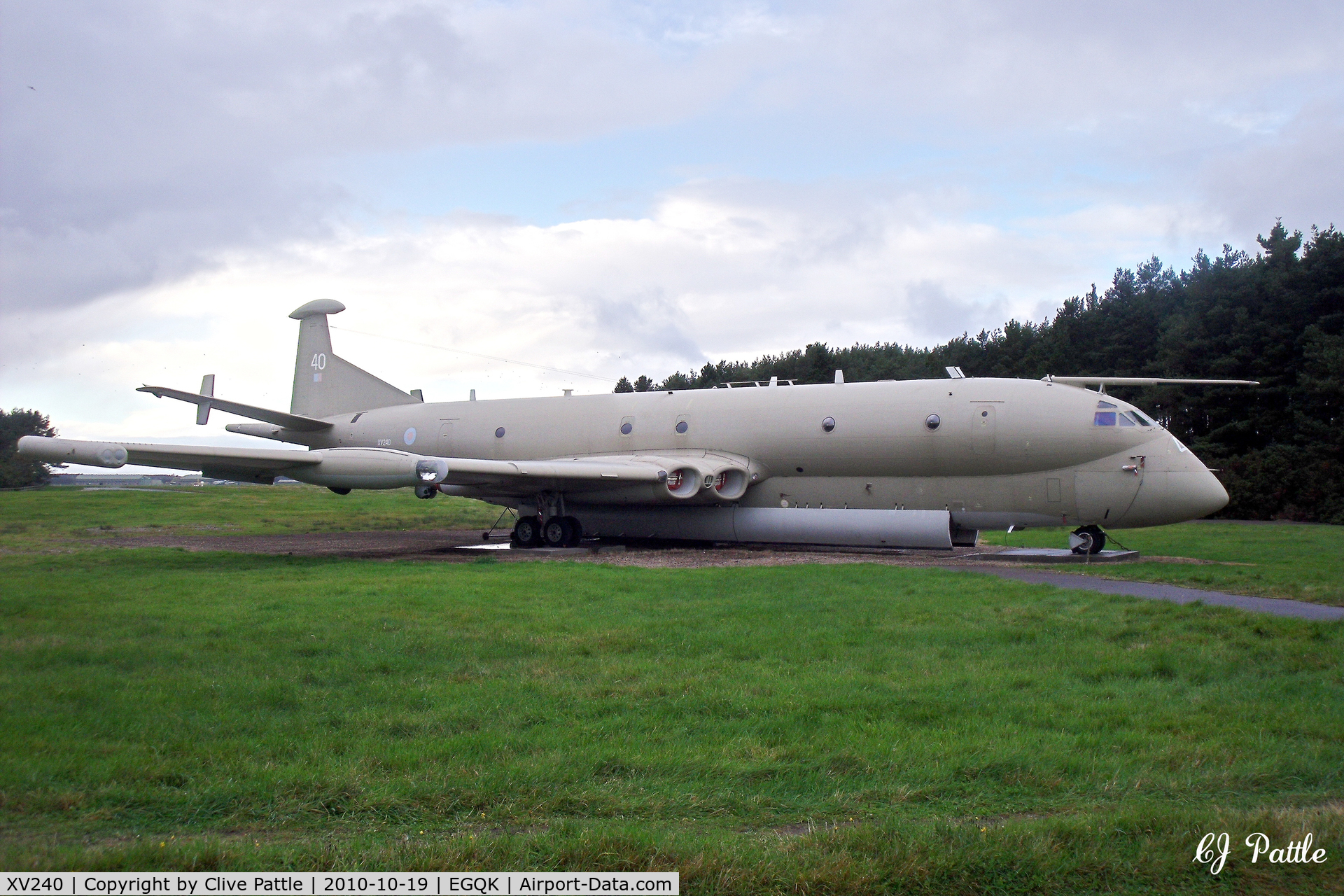 XV240, Hawker Siddeley Nimrod MR.2 C/N 8015, Shown on Gate Guard duty at RAF Kinloss. It did not survive the axeman. The Cockpit and forward fuselage were saved by the local Morayvia aviation group.