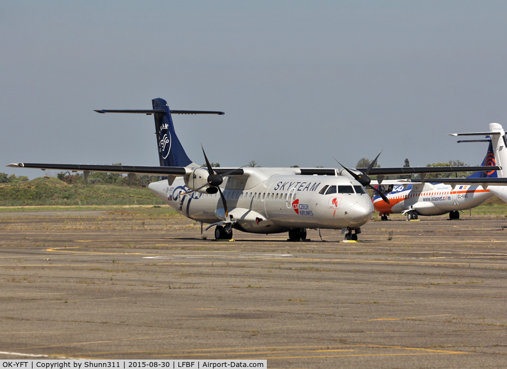 OK-YFT, 1994 ATR 72-212 C/N 387, Returned to lessor and parked @ LFBF in full Skyteam c/s