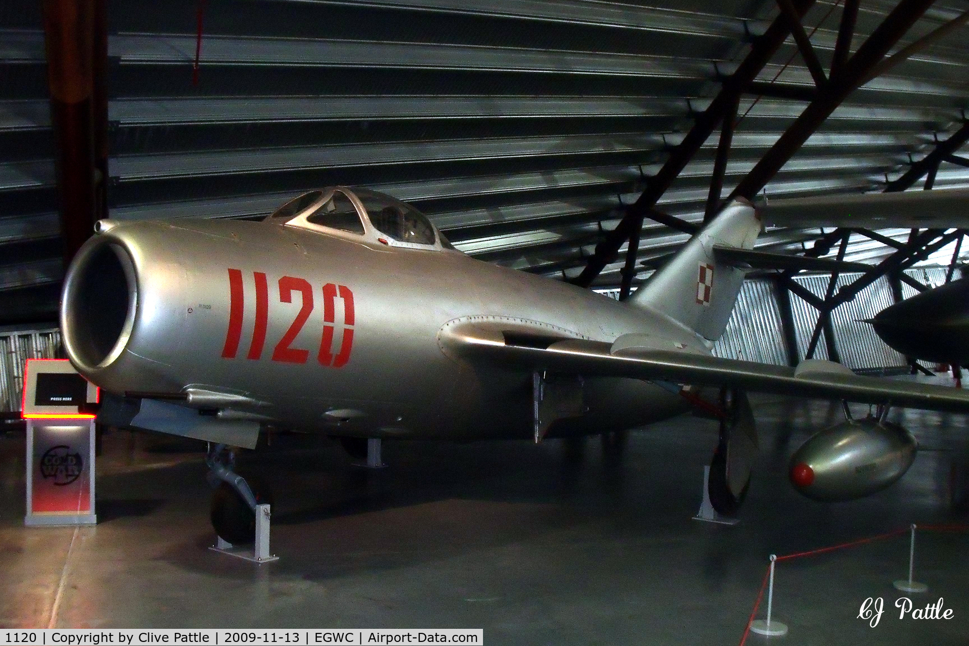 1120, 1955 Mikoyan-Gurevich MiG-15bis (Lim-2) C/N 1B01120, Preserved within the Royal Air Museum at RAF Cosford EGWC.