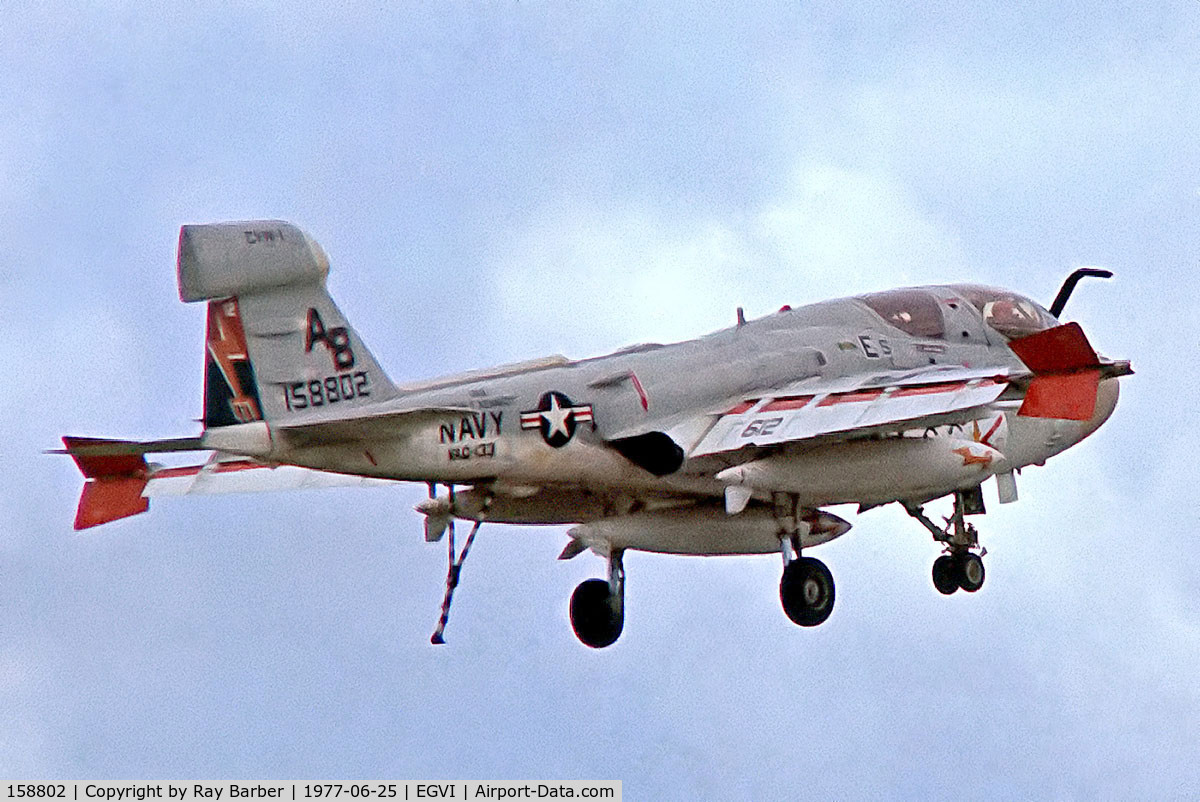 158802, Grumman EA-6B Prowler C/N P-32, Grumman EA-6B Prowler [P-32] (United States Navy) RAF Greenham Common~G 25/06/1977. From a slide.