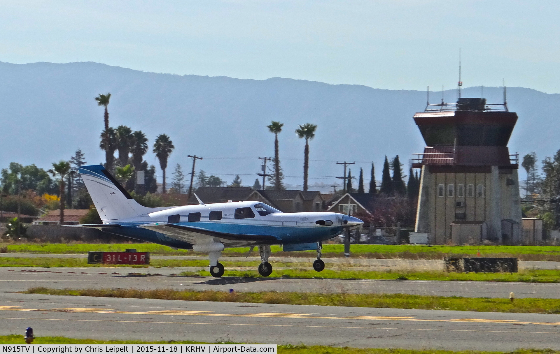 N915TV, 2010 Piper PA-46-500TP Meridan C/N 4697443, Locally-based Piper Meridian departing runway 31R at Reid Hillview Airport, San Jose, CA.