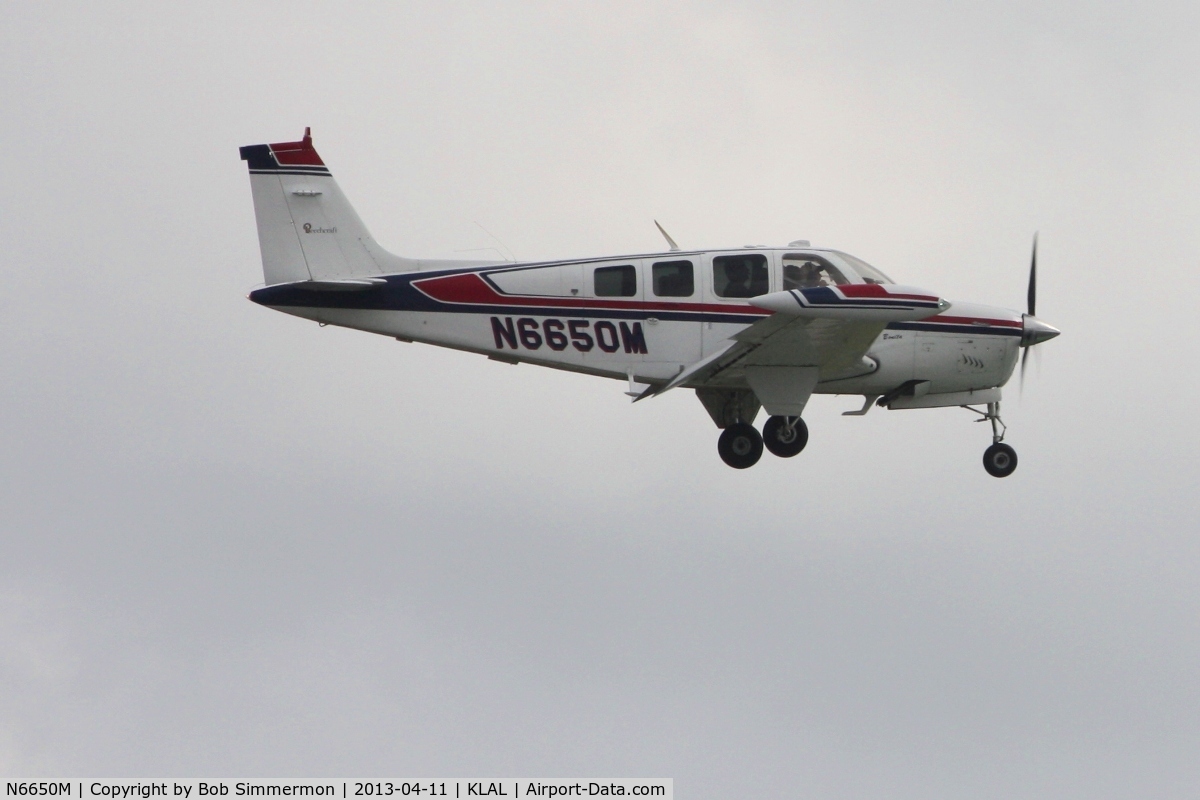 N6650M, 1979 Beech A36 Bonanza 36 C/N E-1518, Arriving at Lakeland, FL - Sun N Fun 2013