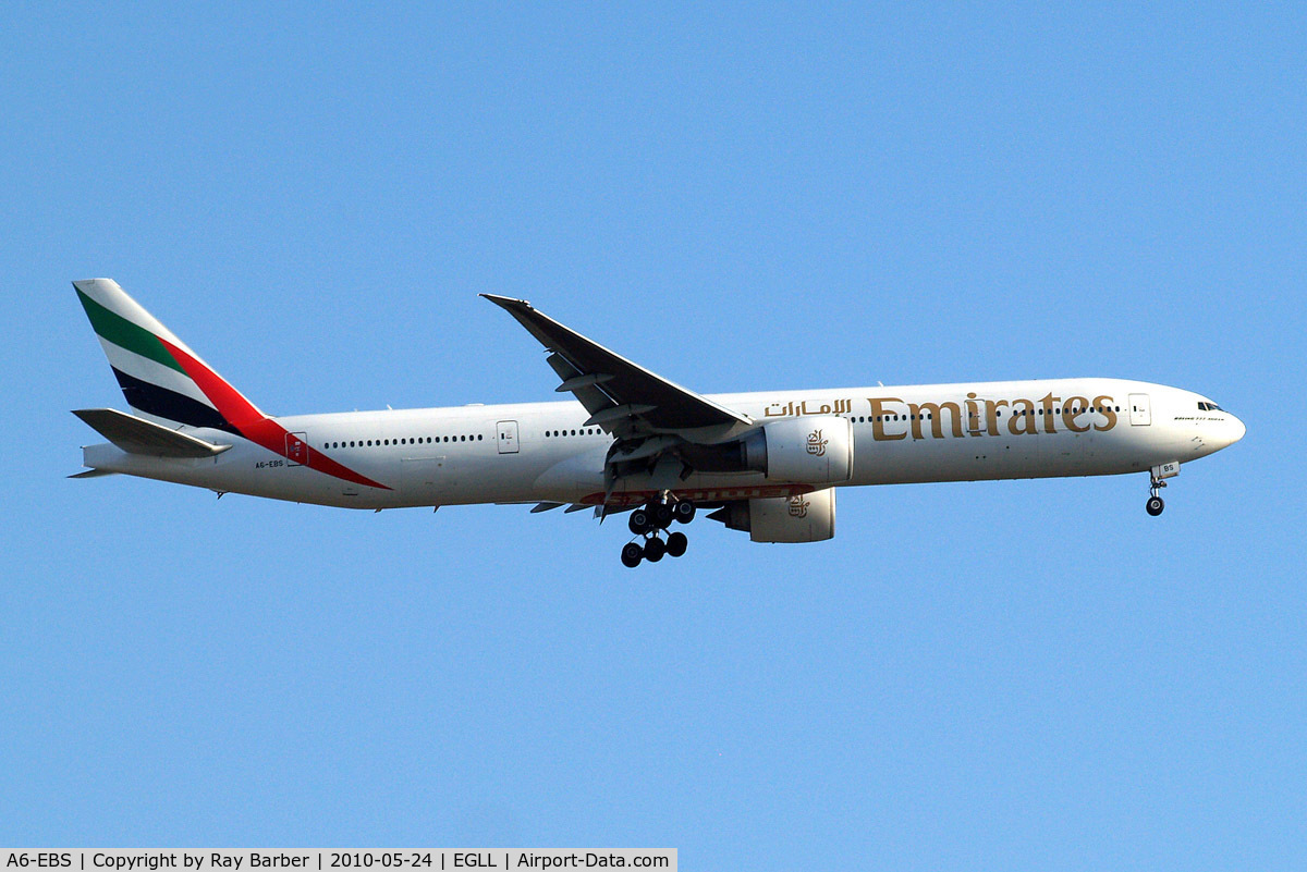 A6-EBS, 2006 Boeing 777-31H/ER C/N 32715, Boeing 777-31HER [32715] (Emirates Airlines) Home~G 24/05/2010. On approach 27L.