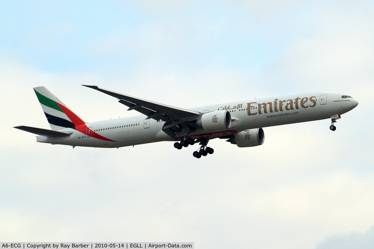 A6-ECG, 2008 Boeing 777-31H/ER C/N 35579, Boeing 777-31HER [35579] (Emirates Airlines) Home~G 14/05/2010. On approach 27L.