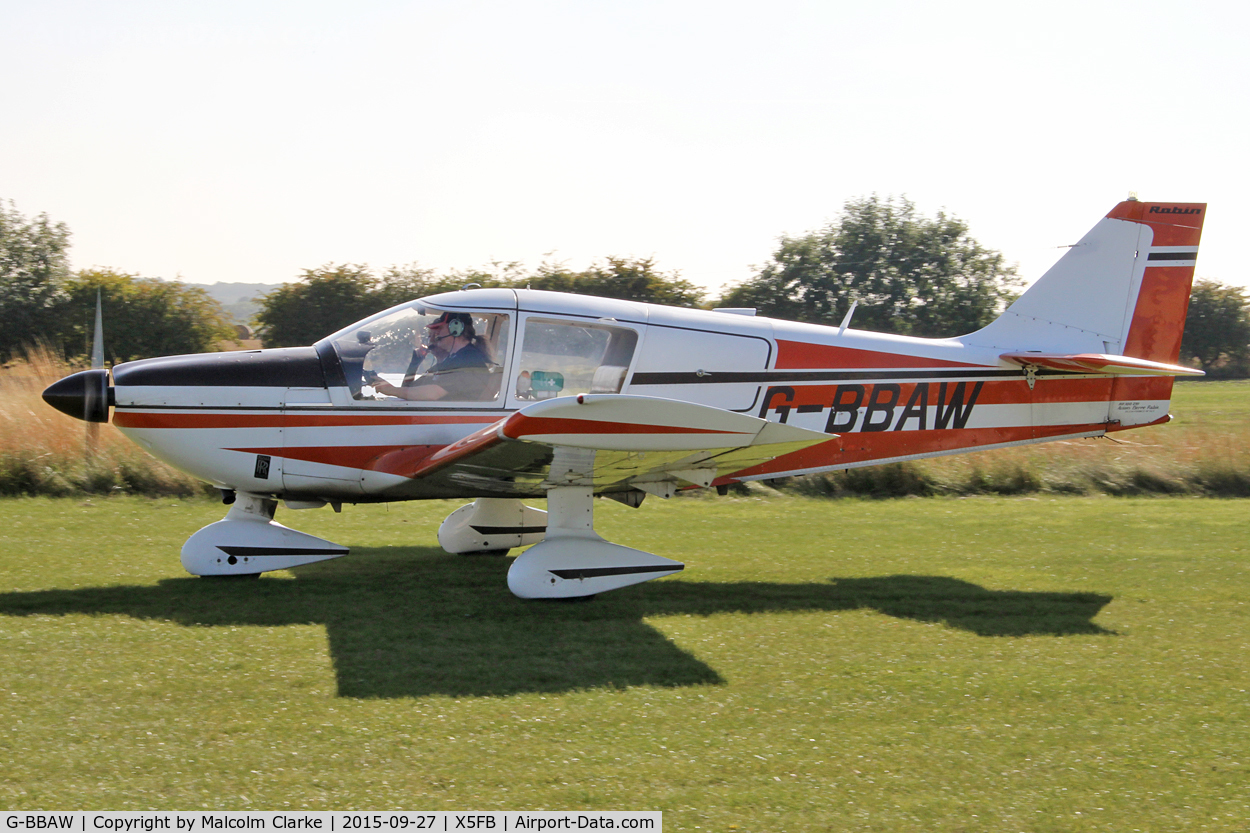 G-BBAW, 1973 Robin HR-100-210 II Safari C/N 167, Robin HR-100-210 II Safari, taxiing for a 26 take off, Fishburn Airfield, September 27th 2015.
