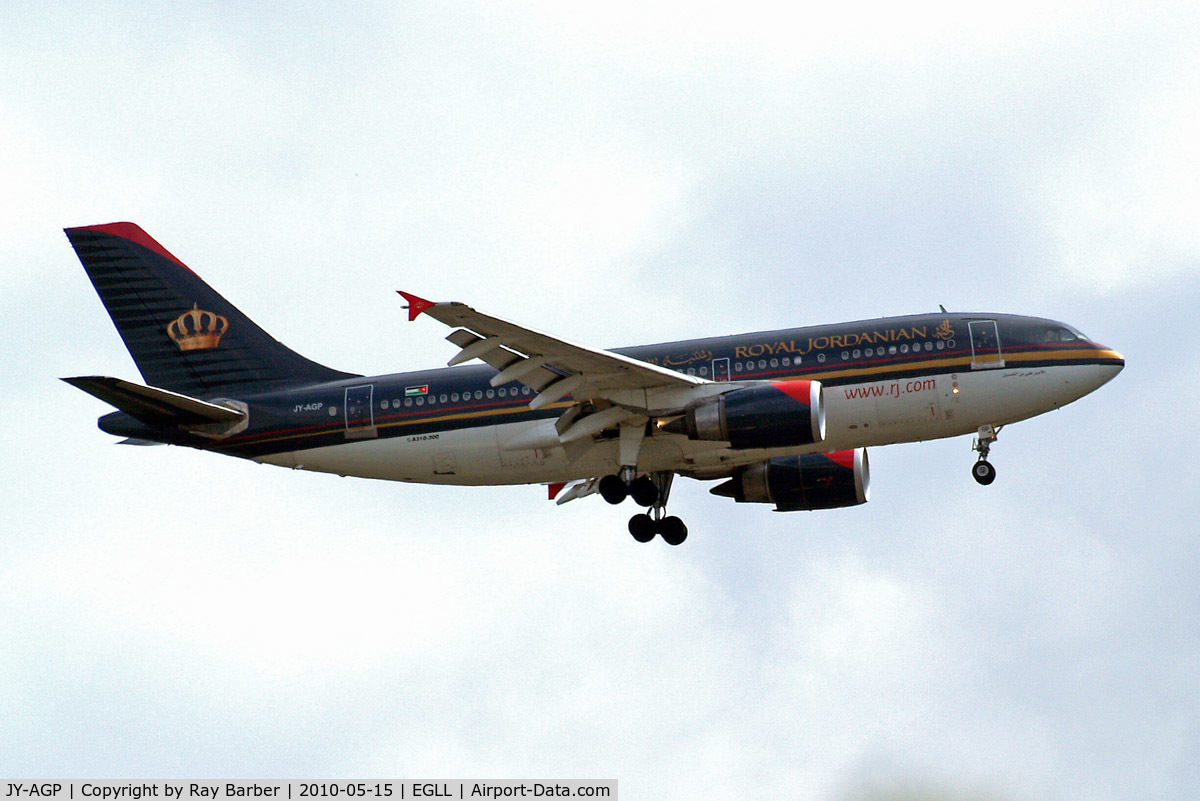 JY-AGP, 1986 Airbus A310-304 C/N 416, Airbus A310-304 [416] (Royal Jordanian Airlines) Home~G 15/05/2010. On approach 27L.