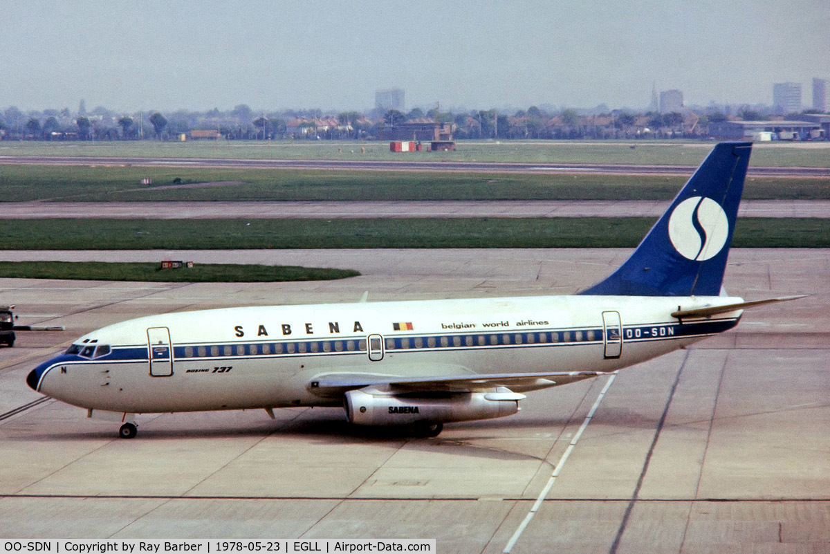 OO-SDN, 1975 Boeing 737-229 C/N 21176, Boeing 737-229 [21176] (Sabena) Heathrow~G 23/05/1978. From a slide.