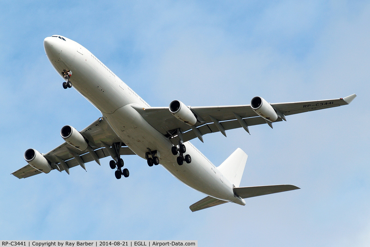 RP-C3441, 2002 Airbus A340-313X C/N 474, Airbus A340-313X [474] (Philippine Airlines) Home~G 21/08/2014. On approach 27R.