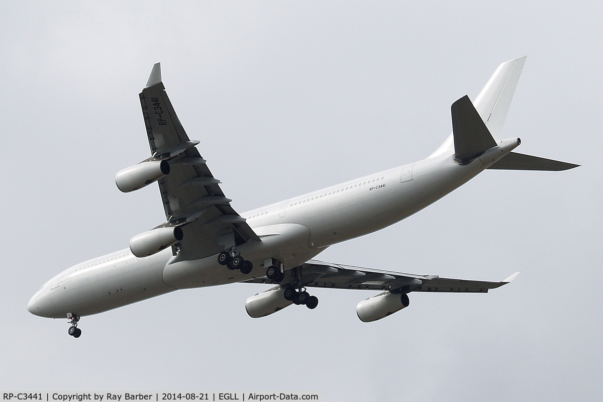 RP-C3441, 2002 Airbus A340-313X C/N 474, Airbus A340-313X [474] (Philippine Airlines) Home~G 21/08/2014. On approach 27R.