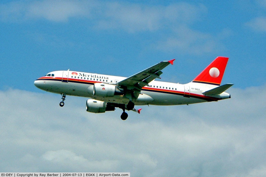 EI-DEY, 1999 Airbus A319-112 C/N 1102, Airbus A319-112 [1102] (Meridiana) Gatwick~G 13/07/2004