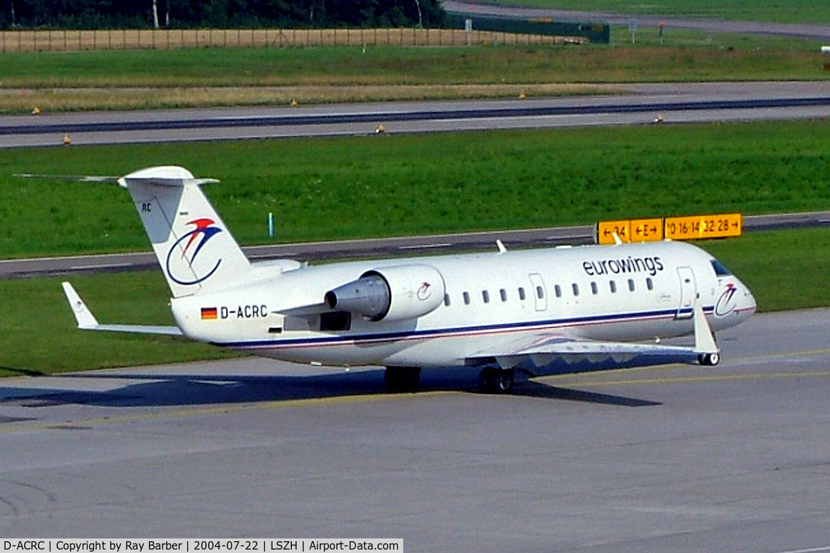 D-ACRC, 2001 Canadair CRJ-200ER (CL-600-2B19) C/N 7573, Canadair CRJ-200LR [7573] (Eurowings) Zurich~HB 22/07/2004