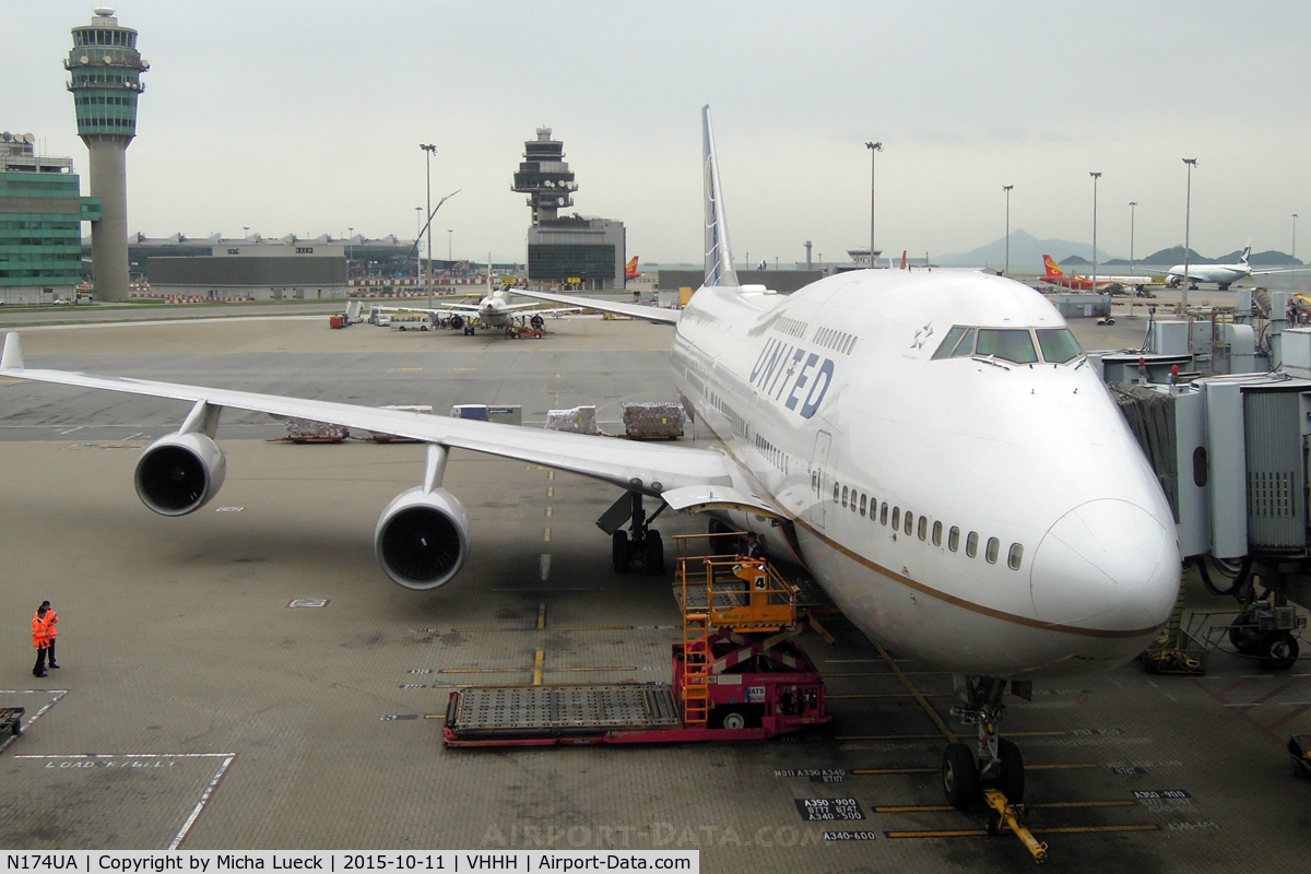 N174UA, 1990 Boeing 747-422 C/N 24381, At Hong Kong