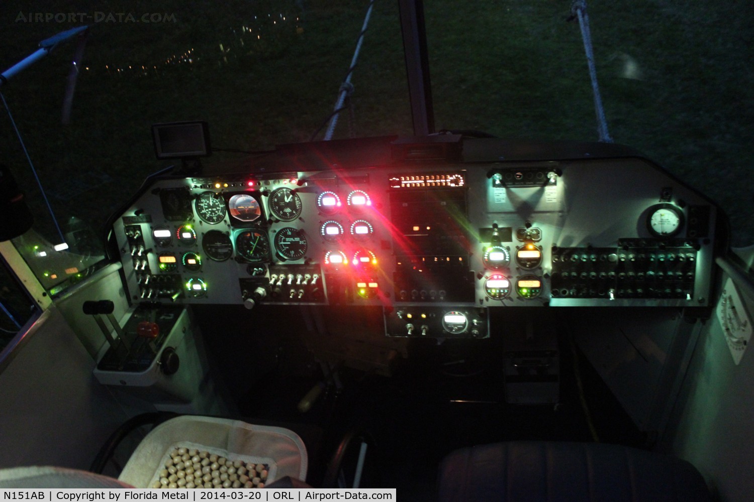 N151AB, 1997 American Blimp Corp A-1-50 C/N 101, Night time cockpit shot of the Direct TV Blimp