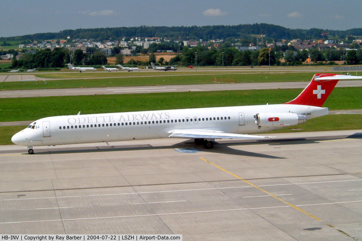 HB-INV, 1987 McDonnell Douglas MD-83 (DC-9-83) C/N 49359, McDonnell-Douglas DC-9-83 [49359] (Odette Airways) Zurich~HB 22/07/2004