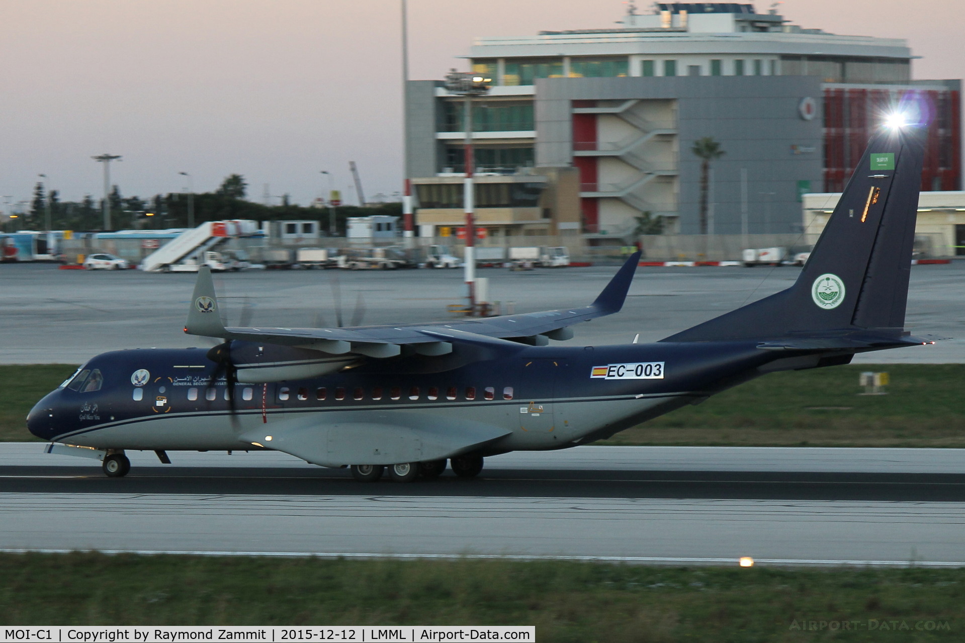 MOI-C1, 2015 CASA C-295W C/N 143, Casa-295 MOI-C1 Royal Saudi Air Force (Ministry of Interior) on delivery flight. Seen here landing in Malta for a night and fuel stop.