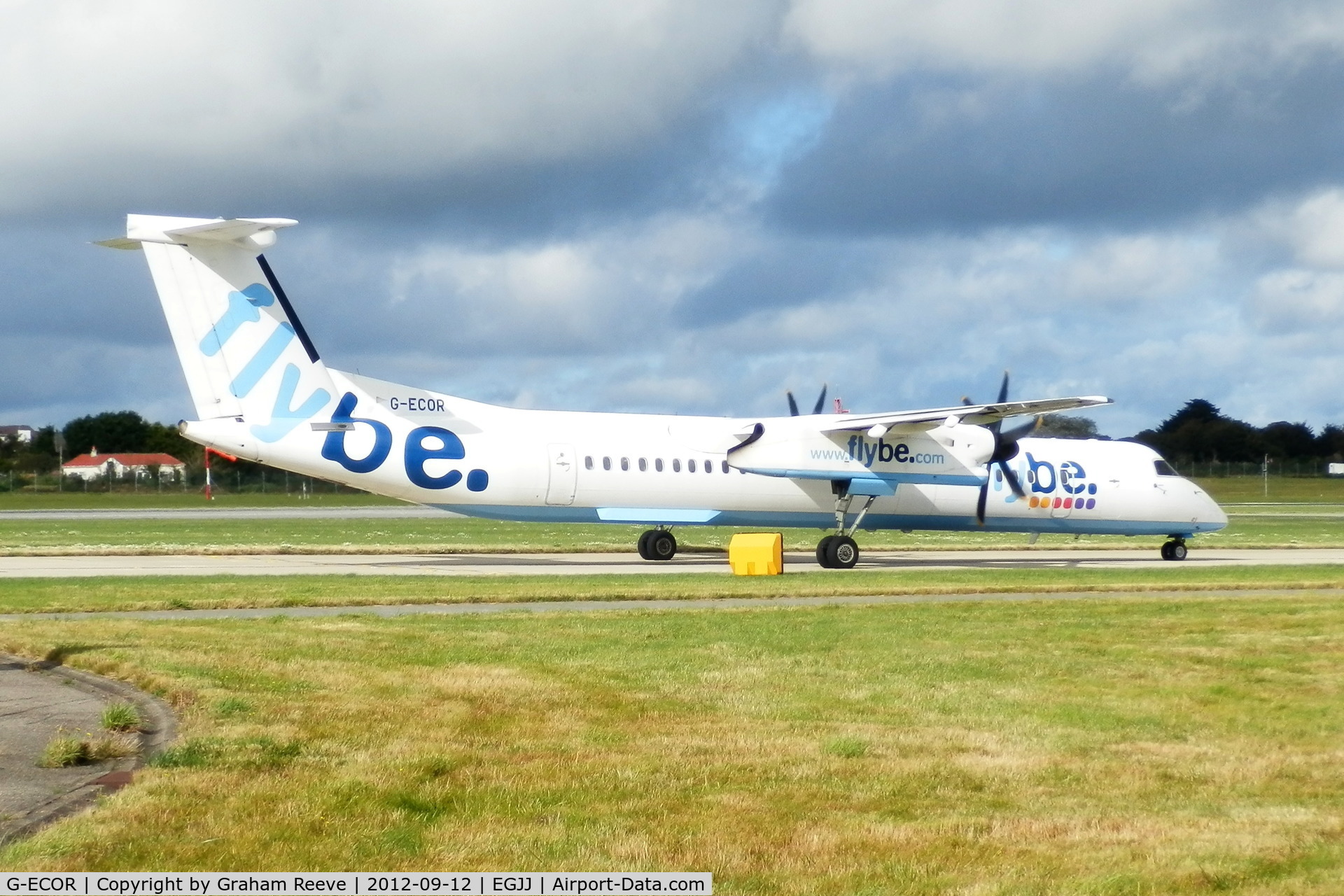 G-ECOR, 2009 De Havilland Canada DHC-8-402Q Dash 8 C/N 4248, About to depart from Jersey