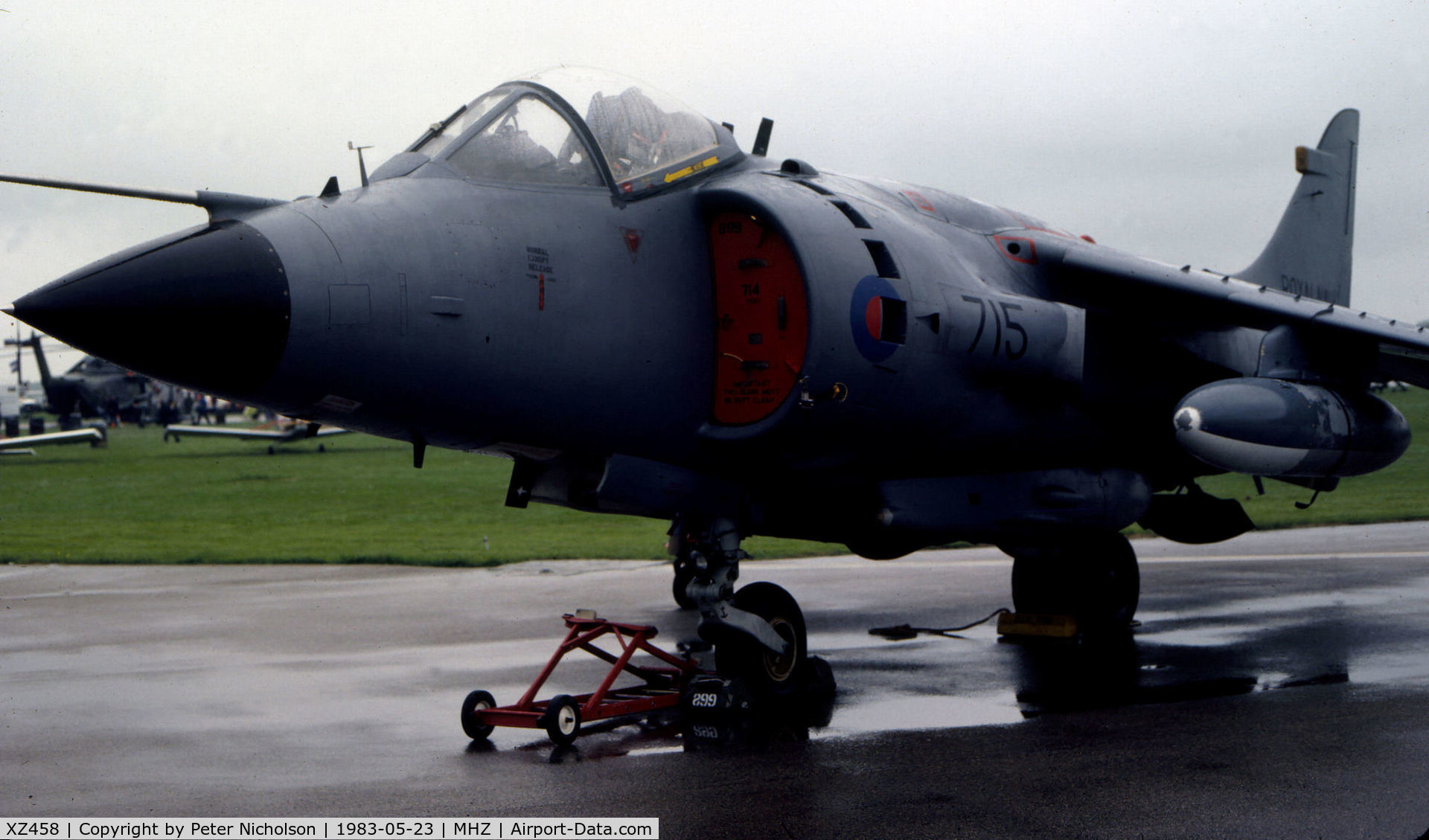 XZ458, 1980 British Aerospace Sea Harrier FRS.1 C/N 41H-912012, Sea Harrier FRS.1 of 899 Squadron on the flight-line at the 1983 RAF Mildenhall Air Fete.