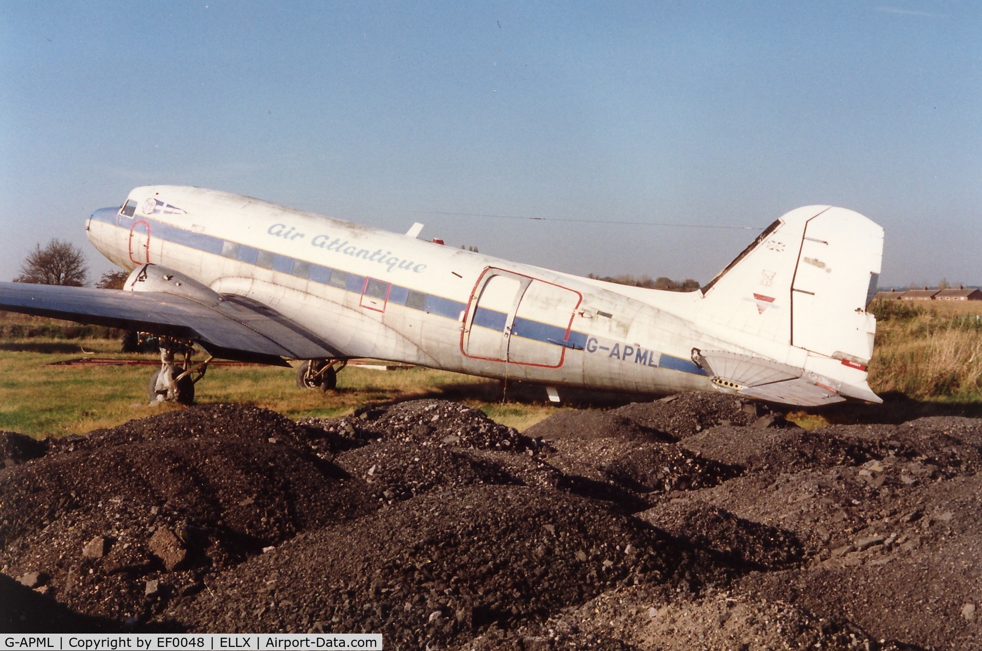 G-APML, 1943 Douglas DC-3C-R-1830-90C (C-47B) C/N 14175/25620, where it stood for years at CVT, taken early 90s