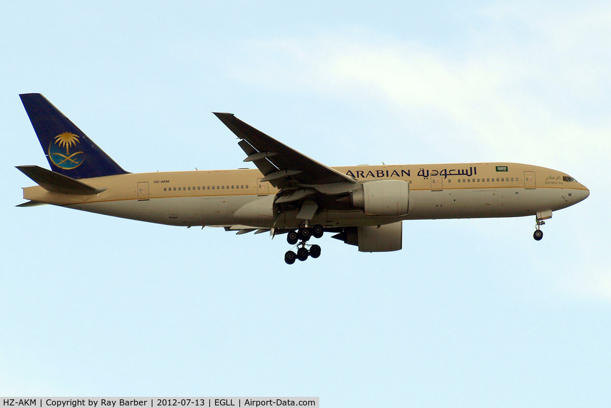 HZ-AKM, 1998 Boeing 777-268/ER C/N 28356, Boeing 777-268ER [28356] (Saudia) Home~G 13/07/2012. On approach 27L.