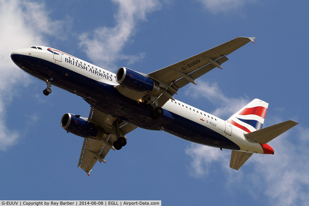 G-EUUV, 2008 Airbus A320-232 C/N 3468, Airbus A320-232 [3468] (British Airways) Home~G 08/06/2014. On approach 27R.