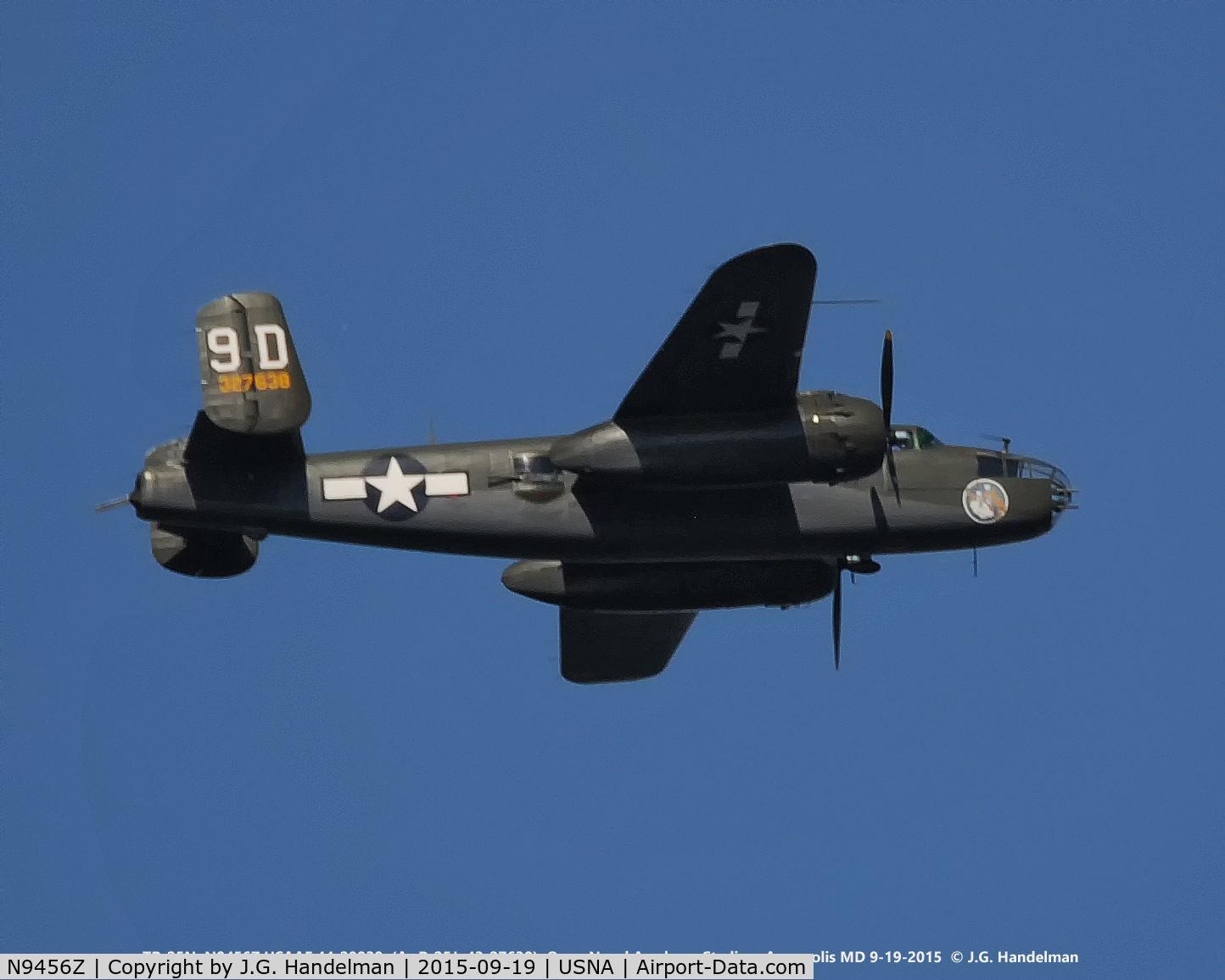 N9456Z, 1943 North American TB-25N Mitchell C/N 108-33214, Fly over of U.S. Navy-Marine Corps Stadium Annapolis MD.