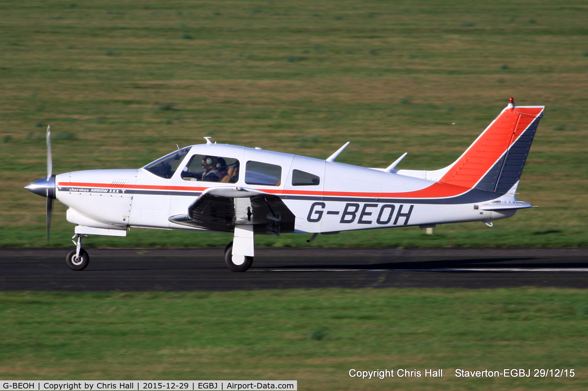 G-BEOH, 1977 Piper PA-28R-201T Cherokee Arrow III C/N 28R-7703038, at Staverton