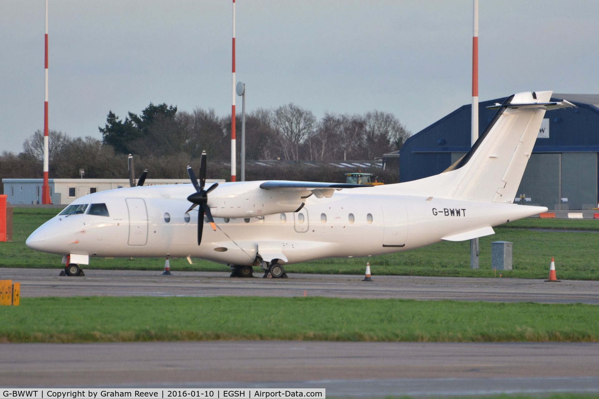 G-BWWT, 1995 Dornier 328-100 C/N 3022, Fresh out of the paint shop and in a new all white scheme.