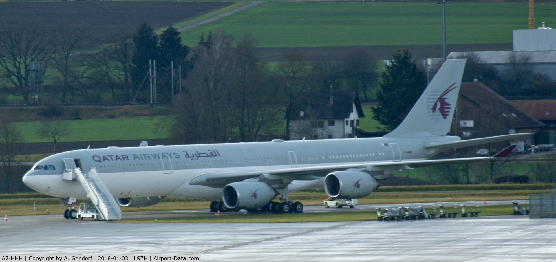 A7-HHH, 2003 Airbus A340-541 C/N 495, Qatar Amiri Flight, seen here parked on the ramp at Zürich-Kloten(LSZH)